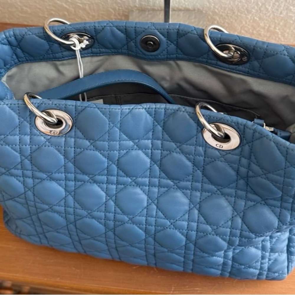 Authentic Dior Quilted Lambskin Leather shoulder /Tote bag -Blue w/COA - Picture 5 of 11